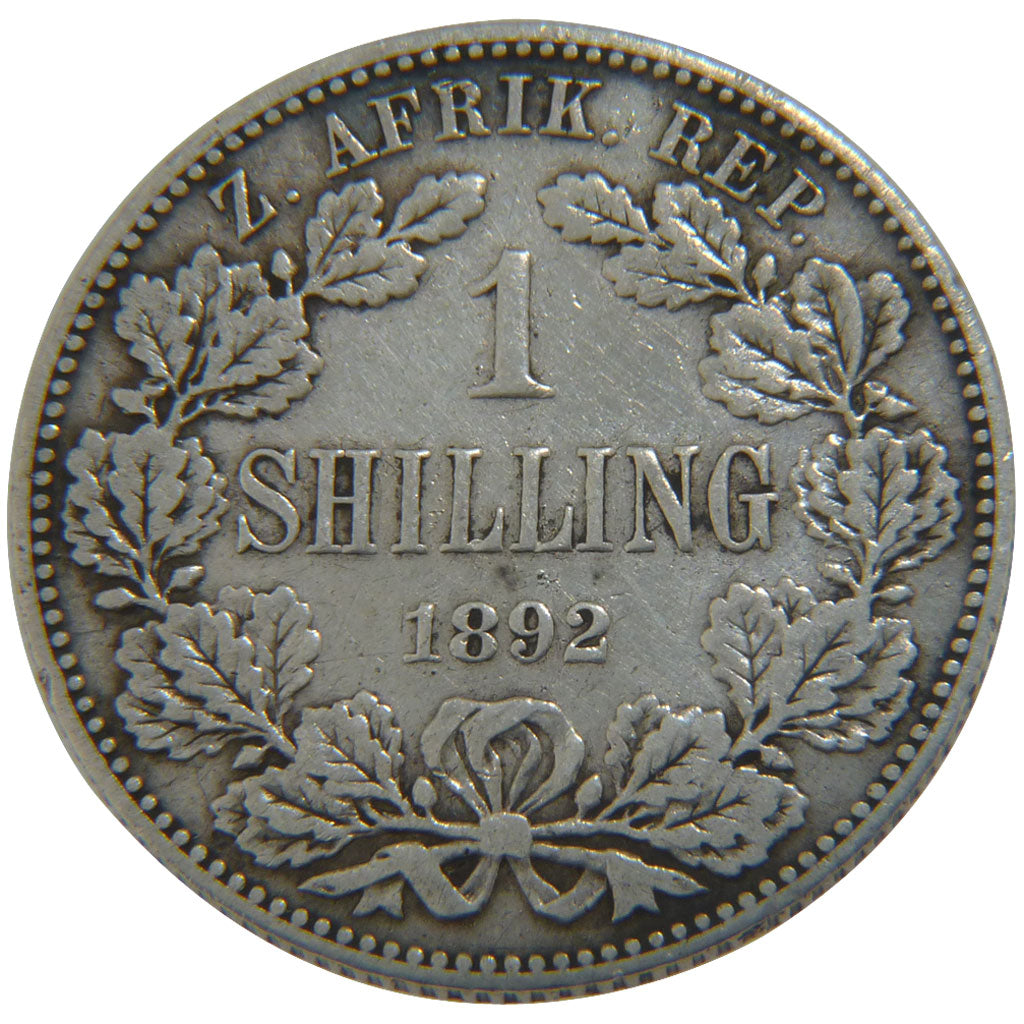 SOUTH AFRICA, Shilling, 1892, KM #5, EF(40-45), Silver, 5.60