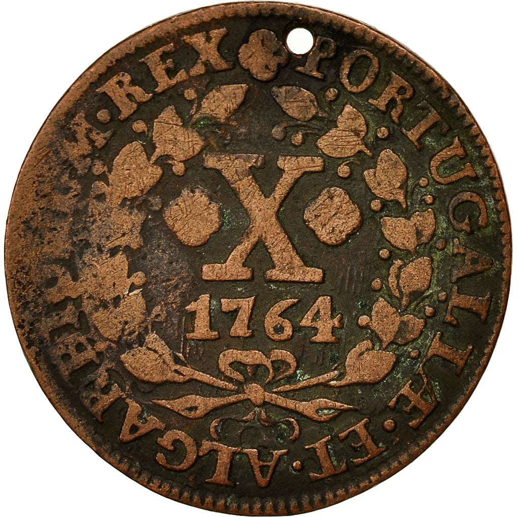 Portugal, Jose I, 10 Reis, X; 1/2 Vinten, 1764, F(12-15), Copper, KM:243.2
