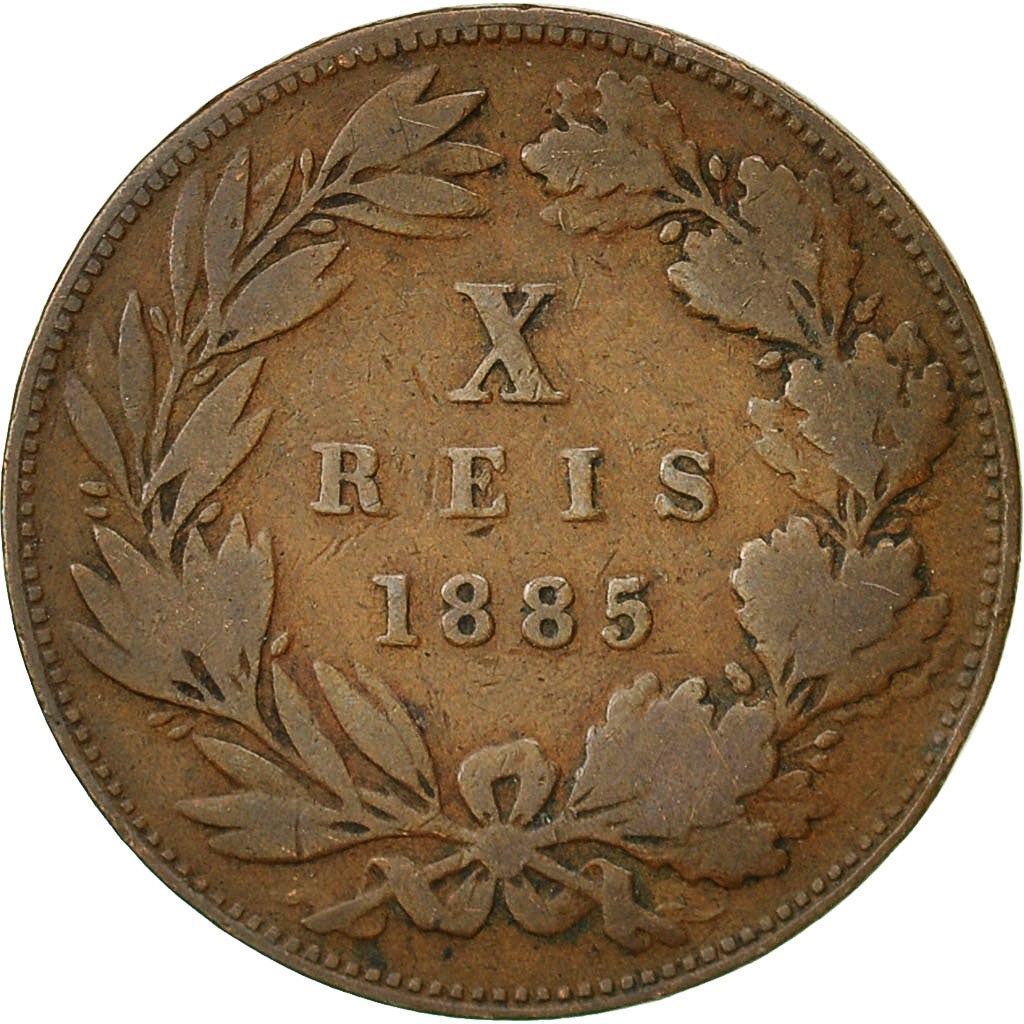 Portugal, Luiz I, 10 Reis, 1885, EF(40-45), Bronze, KM:526