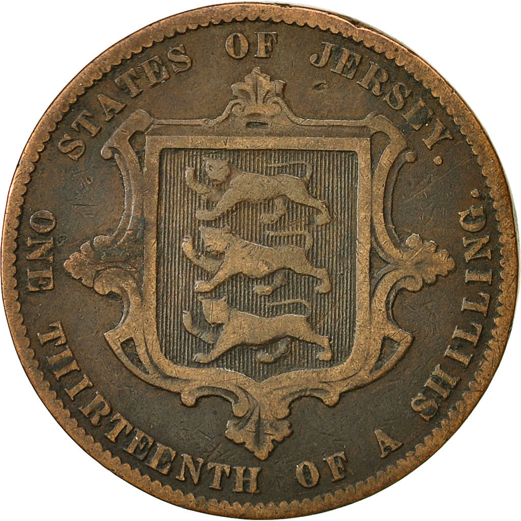 Jersey, Victoria, 1/13 Shilling, 1870, VF(30-35), Bronze, KM:5