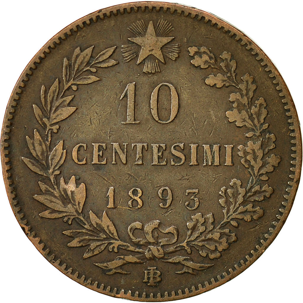 Italy, Umberto I, 10 Centesimi, 1893, Birmingham, EF(40-45), Copper, KM:27.1