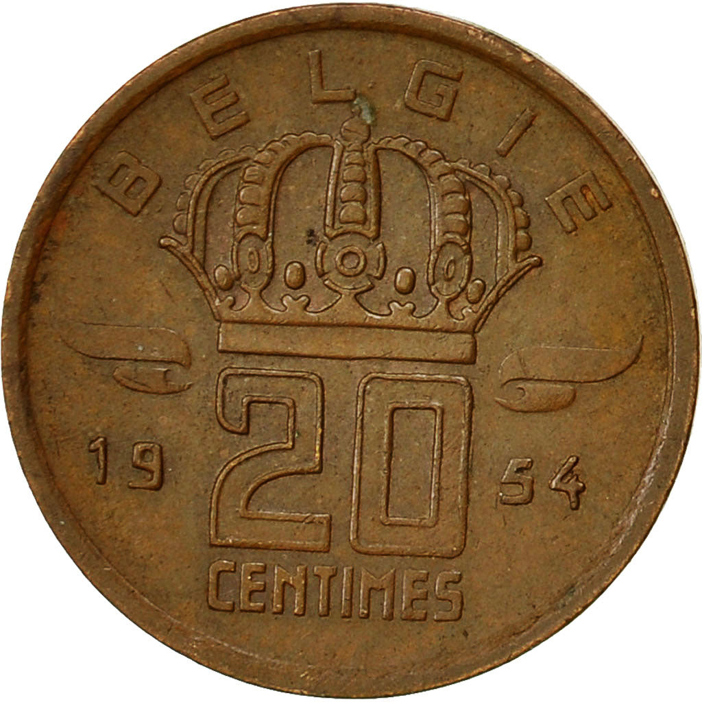 Belgium, 20 Centimes, 1954, EF(40-45), Bronze, KM:147.1