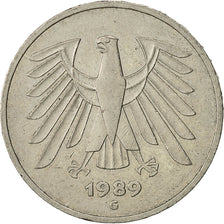 GERMANY - FEDERAL REPUBLIC, 5 Mark, 1989, Karlsruhe, EF(40-45), Copper-Nickel