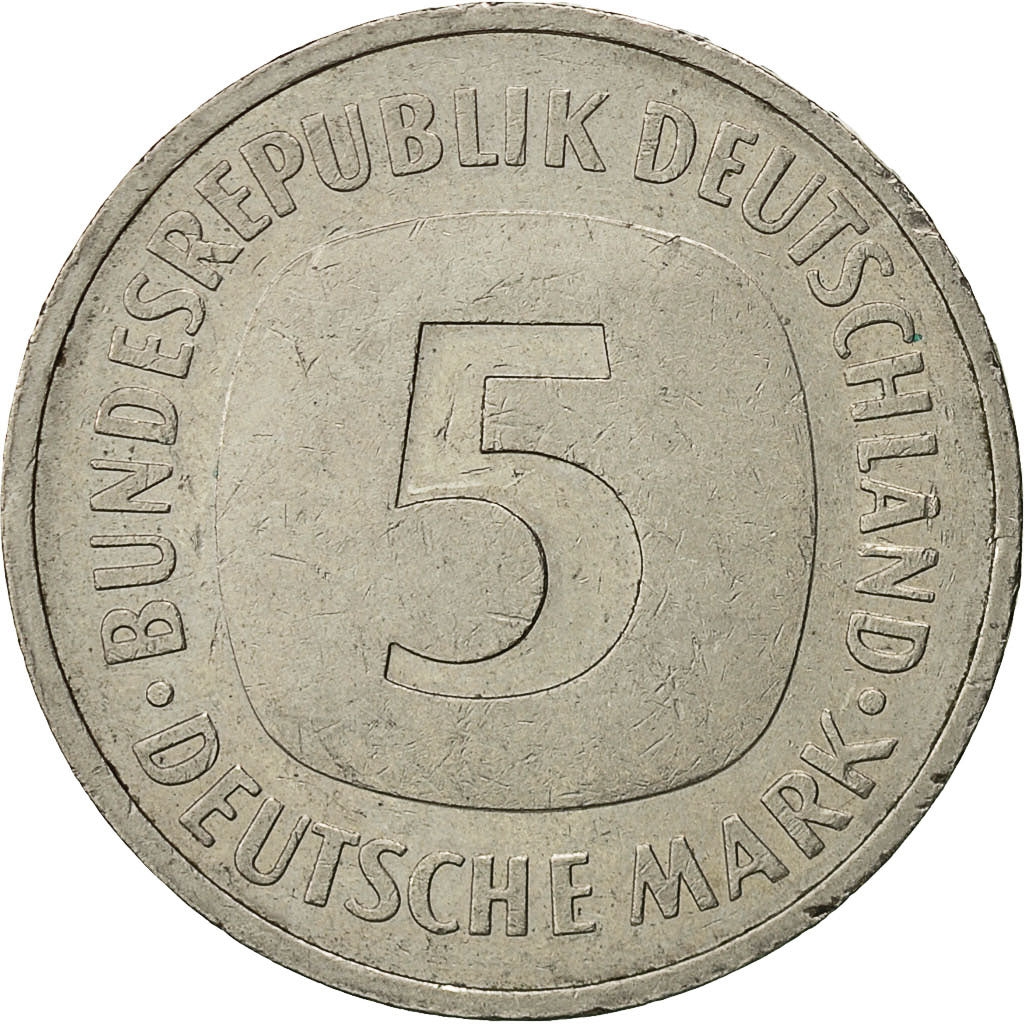 GERMANY - FEDERAL REPUBLIC, 5 Mark, 1989, Karlsruhe, EF(40-45), Copper-Nickel