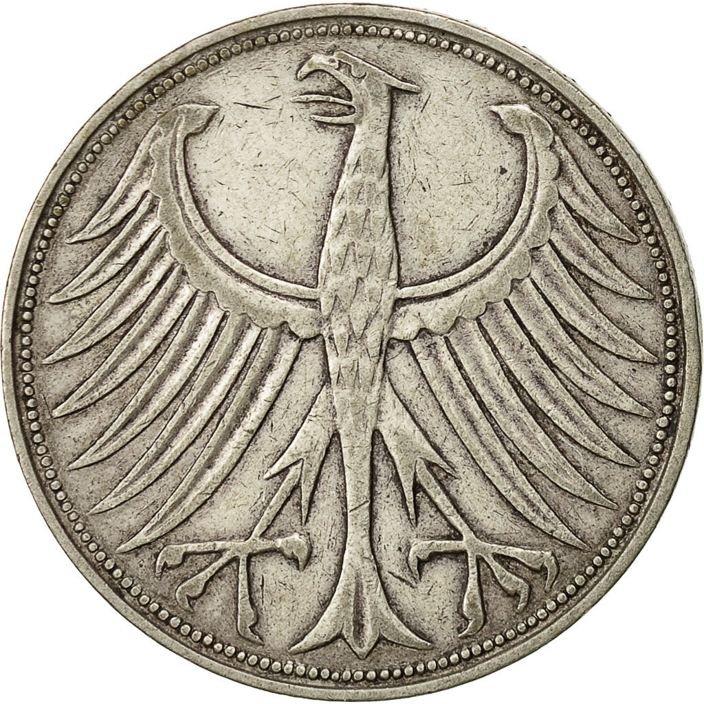 GERMANY - FEDERAL REPUBLIC, 5 Mark, 1951, Karlsruhe, EF(40-45), Silver, KM:112.1