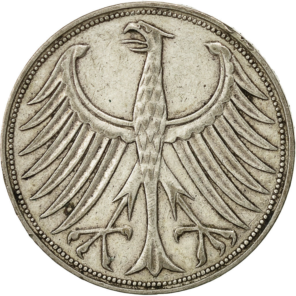 GERMANY - FEDERAL REPUBLIC, 5 Mark, 1951, Stuttgart, EF(40-45), Silver, KM:112.1