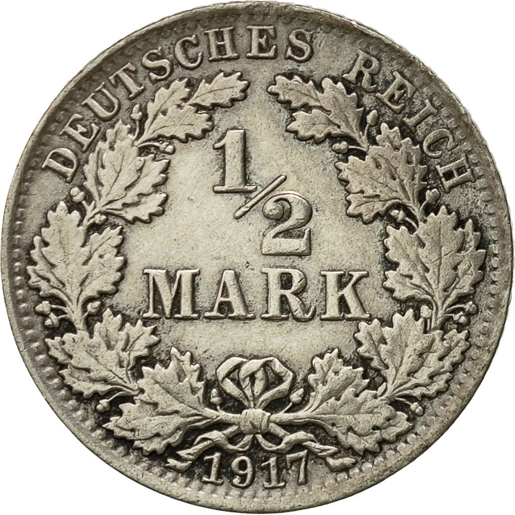 GERMANIA - IMPERO, 1/2 Mark, 1917, Berlin, BB, Argento, KM:17