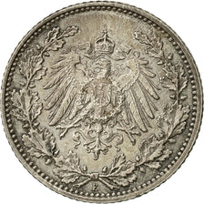 GERMANY - EMPIRE, 1/2 Mark, 1918, Muldenhütten, EF(40-45), Silver, KM:17