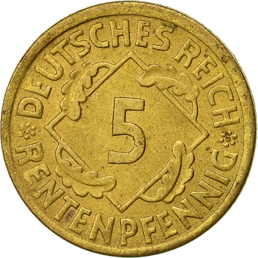GERMANY, WEIMAR REPUBLIC, 5 Rentenpfennig, 1924, Berlin, AU(50-53)