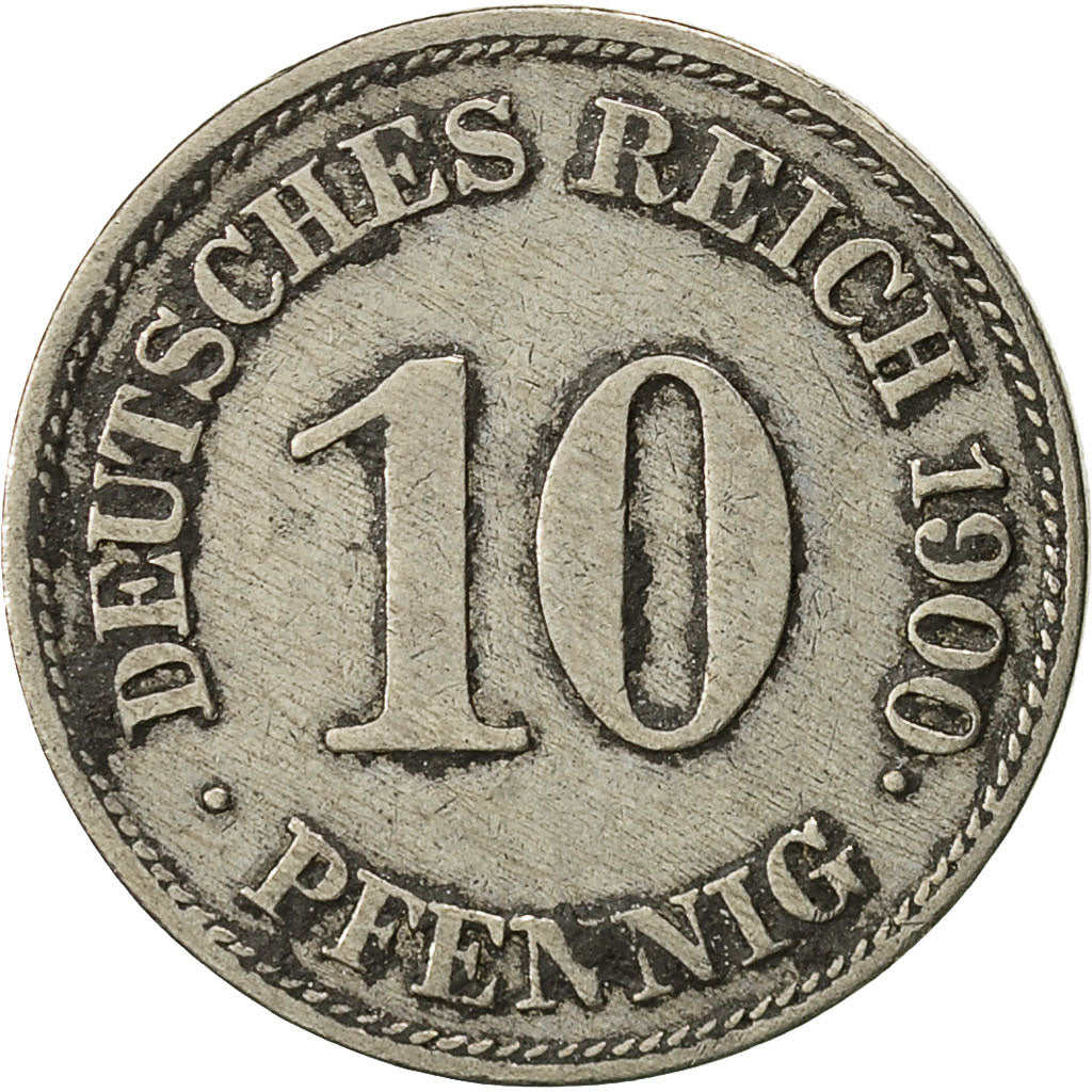 GERMANY - EMPIRE, Wilhelm II, 10 Pfennig, 1900, Muldenhütten, EF(40-45)