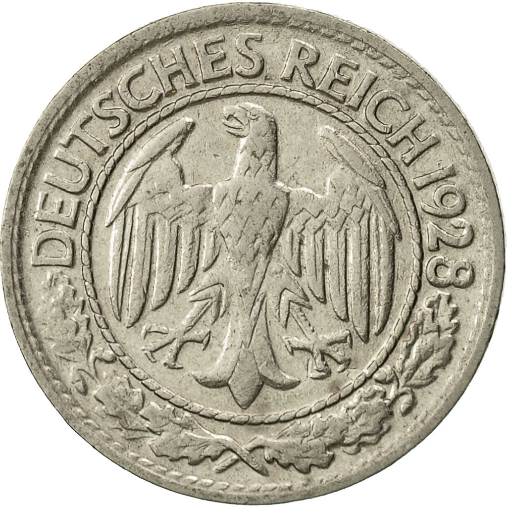 GERMANIA, REPUBBLICA DI WEIMAR, 50 Reichspfennig, 1928, Munich, BB+, Nichel