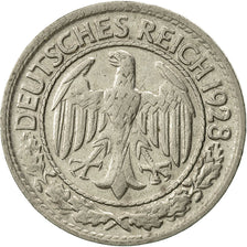 GERMANIA, REPUBBLICA DI WEIMAR, 50 Reichspfennig, 1928, Munich, BB+, Nichel