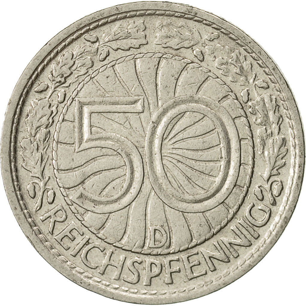 GERMANIA, REPUBBLICA DI WEIMAR, 50 Reichspfennig, 1928, Munich, BB+, Nichel