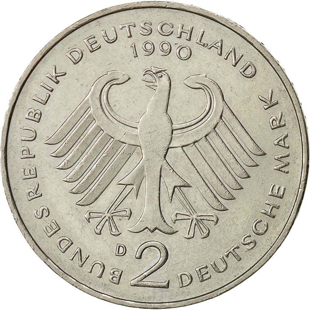 GERMANY - FEDERAL REPUBLIC, 2 Mark, 1990, Munich, EF(40-45), Copper-Nickel Clad