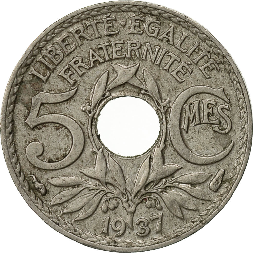 France, Lindauer, 5 Centimes, 1937, Paris, VF(30-35), Copper-nickel, KM:875
