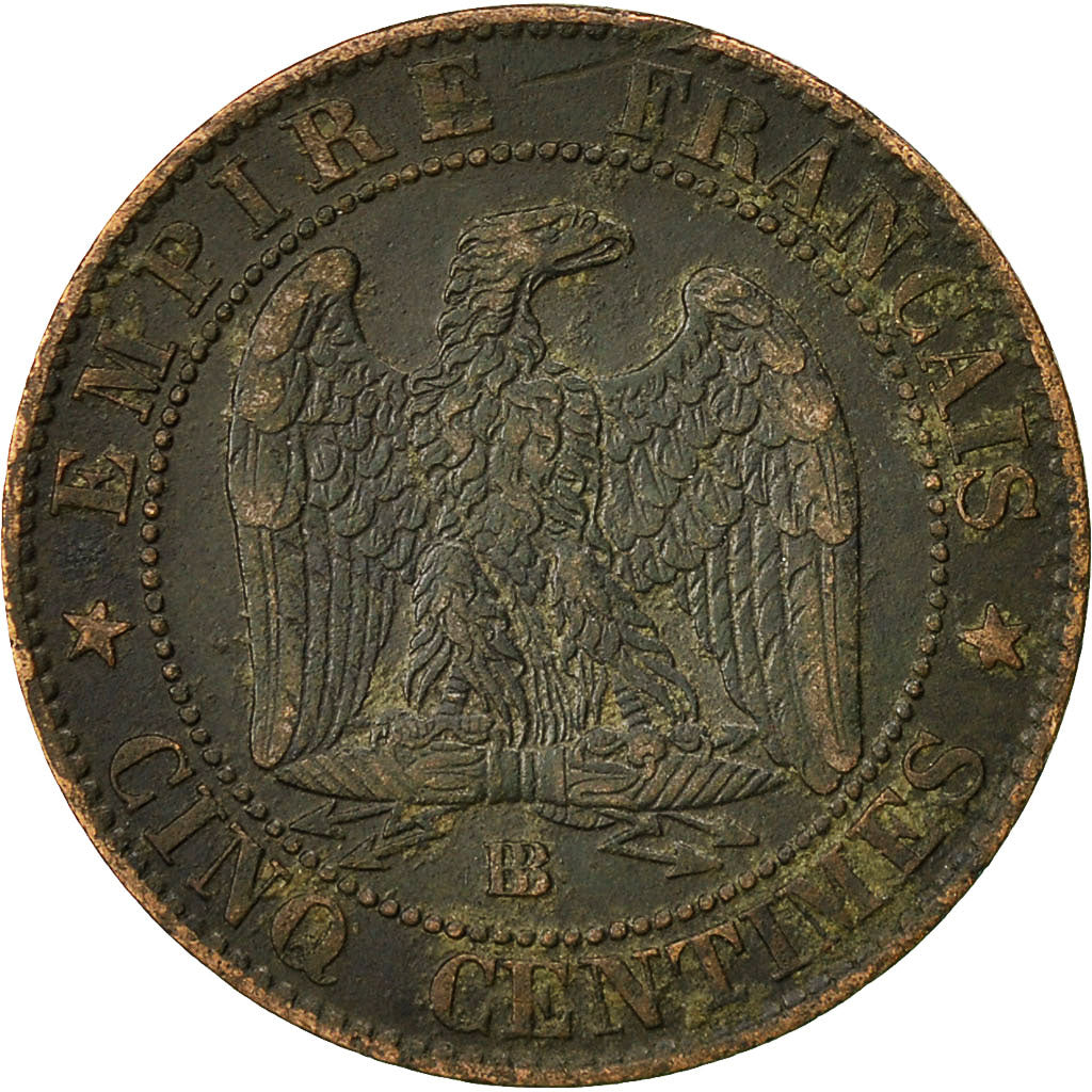 France, Napoleon III, Napoléon III, 5 Centimes, 1855, Strasbourg, VF(20-25)