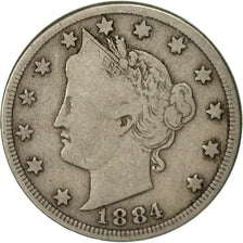 Estados Unidos, Liberty Nickel, 5 Cents, 1884, U.S. Mint, Philadelphia, BC+