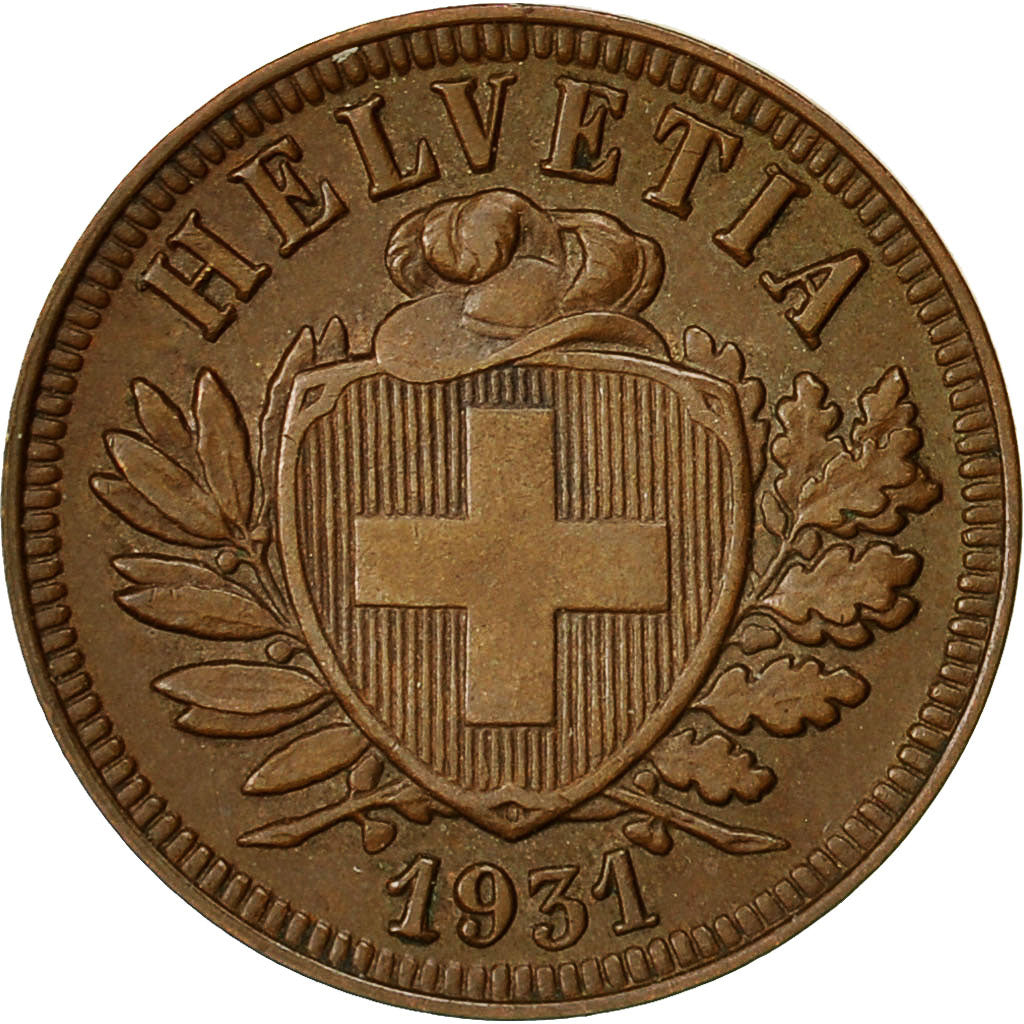 Suiza, 2 Rappen, 1931, Bern, MBC+, Bronce, KM:4.2