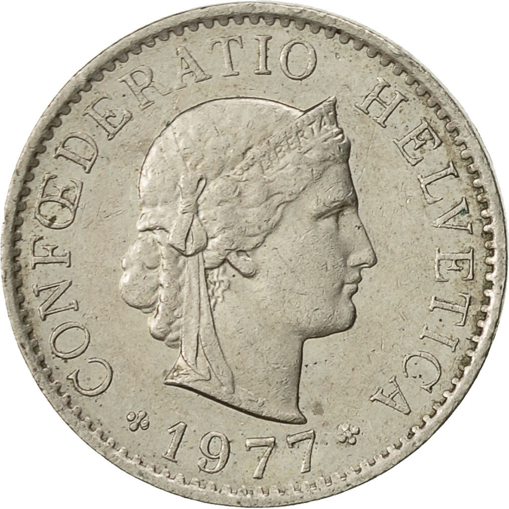 Suiza, 5 Rappen, 1977, Bern, MBC, Cobre - níquel, KM:26