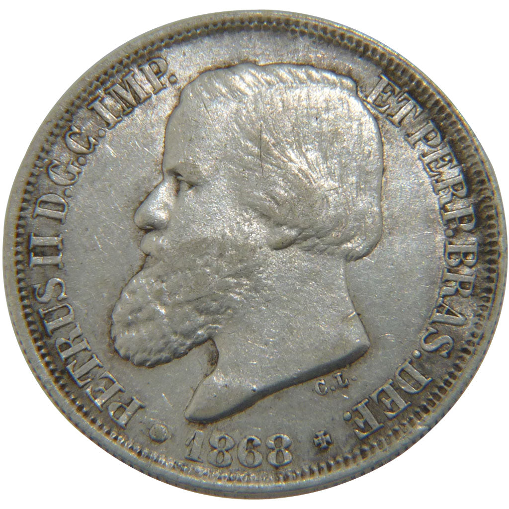 BRAZIL, 200 Reis, 1868, KM #471, EF(40-45), Silver, 2.30