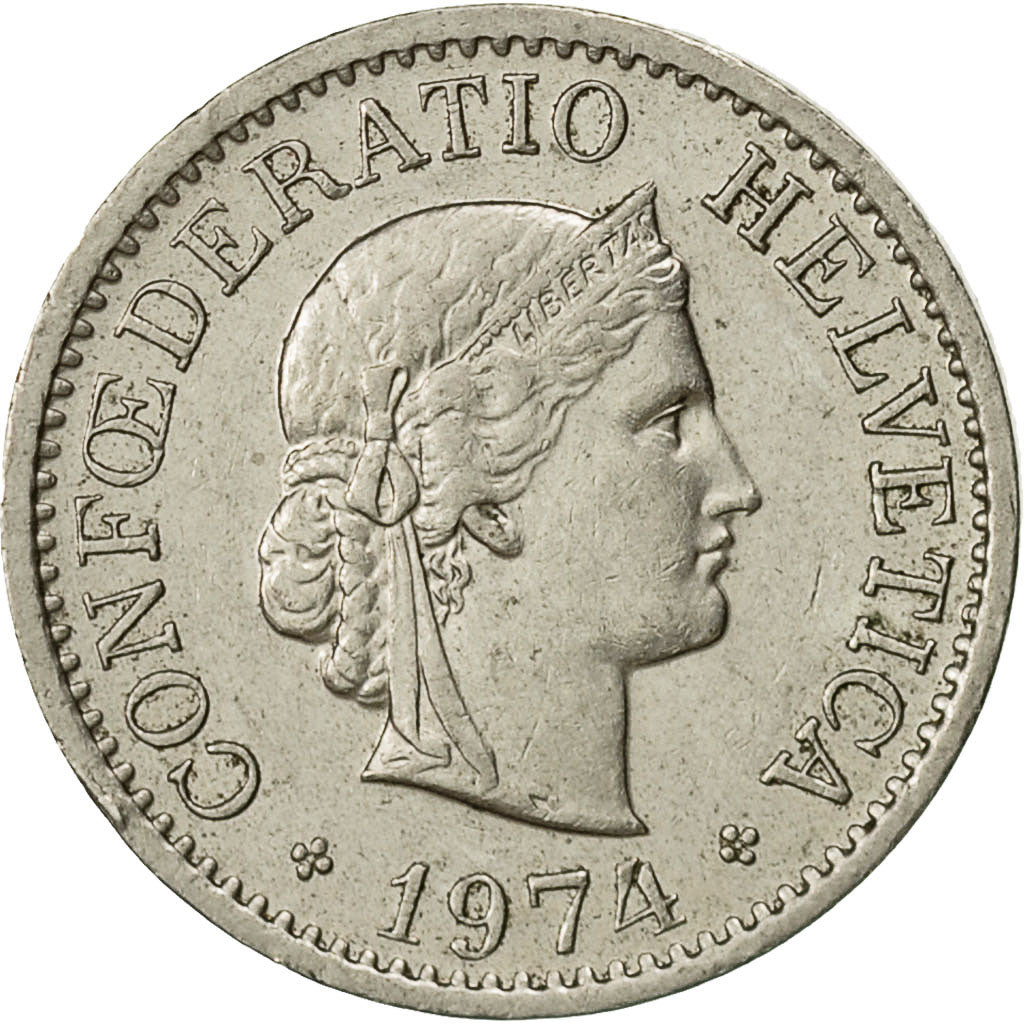 Suiza, 10 Rappen, 1974, Bern, MBC, Cobre - níquel, KM:27