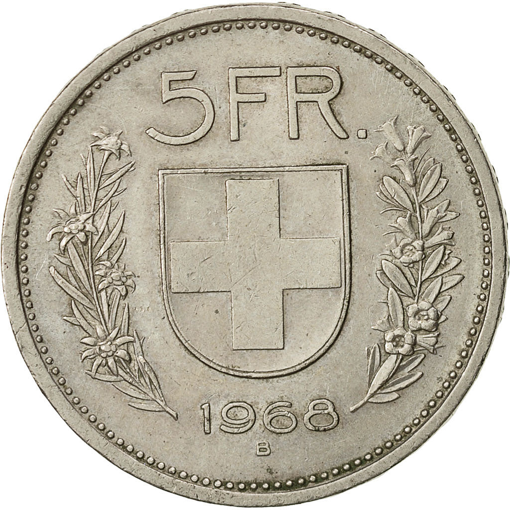 Switzerland, 5 Francs, 1968, Bern, EF(40-45), Copper-nickel, KM:40a.1