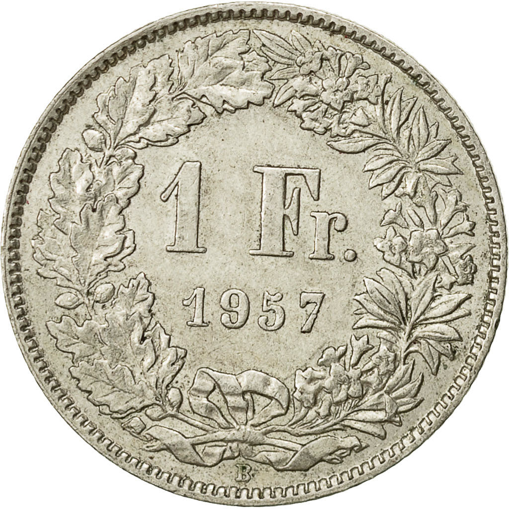 Switzerland, Franc, 1957, Bern, AU(50-53), Silver, KM:24