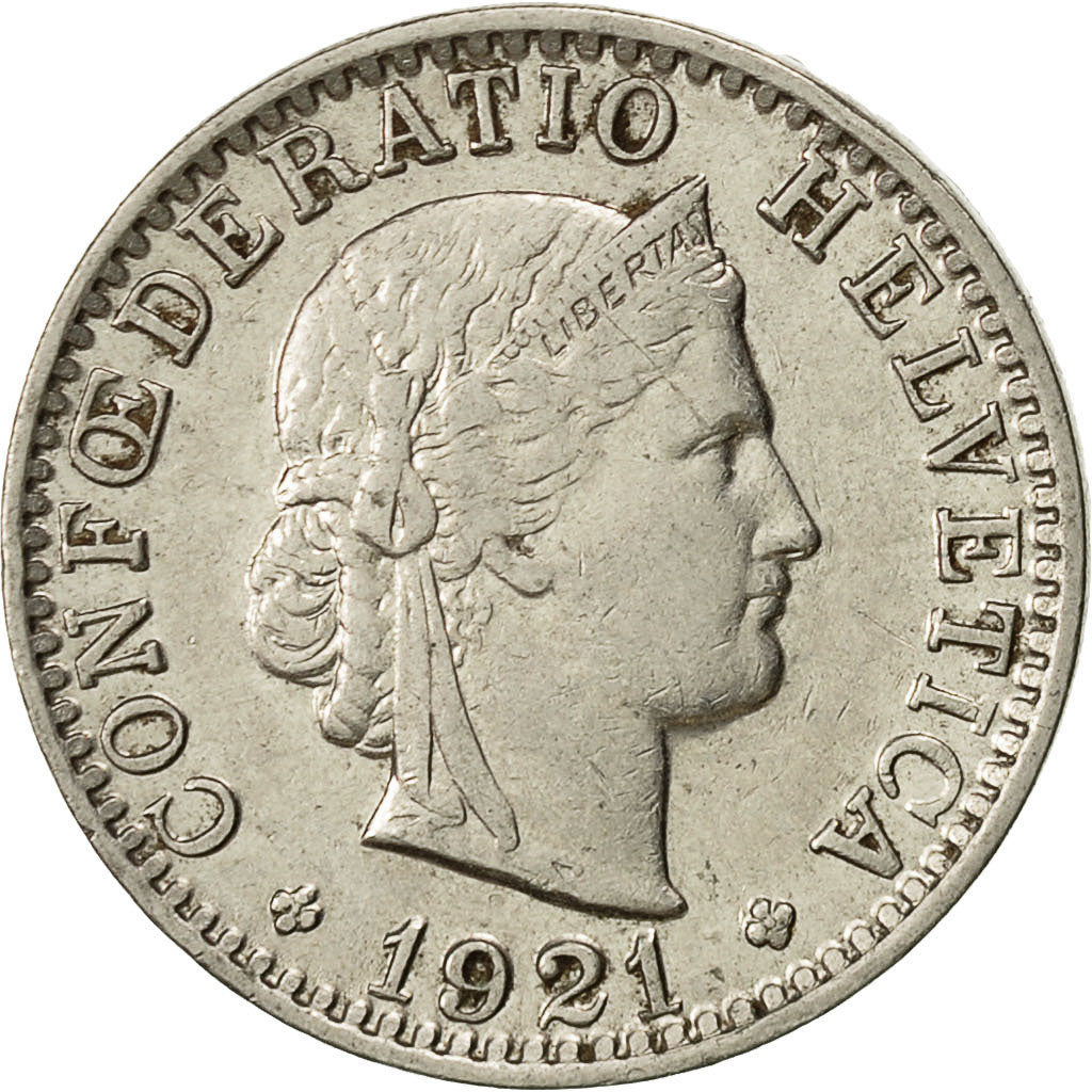 Suiza, 20 Rappen, 1921, Bern, MBC, Níquel, KM:29
