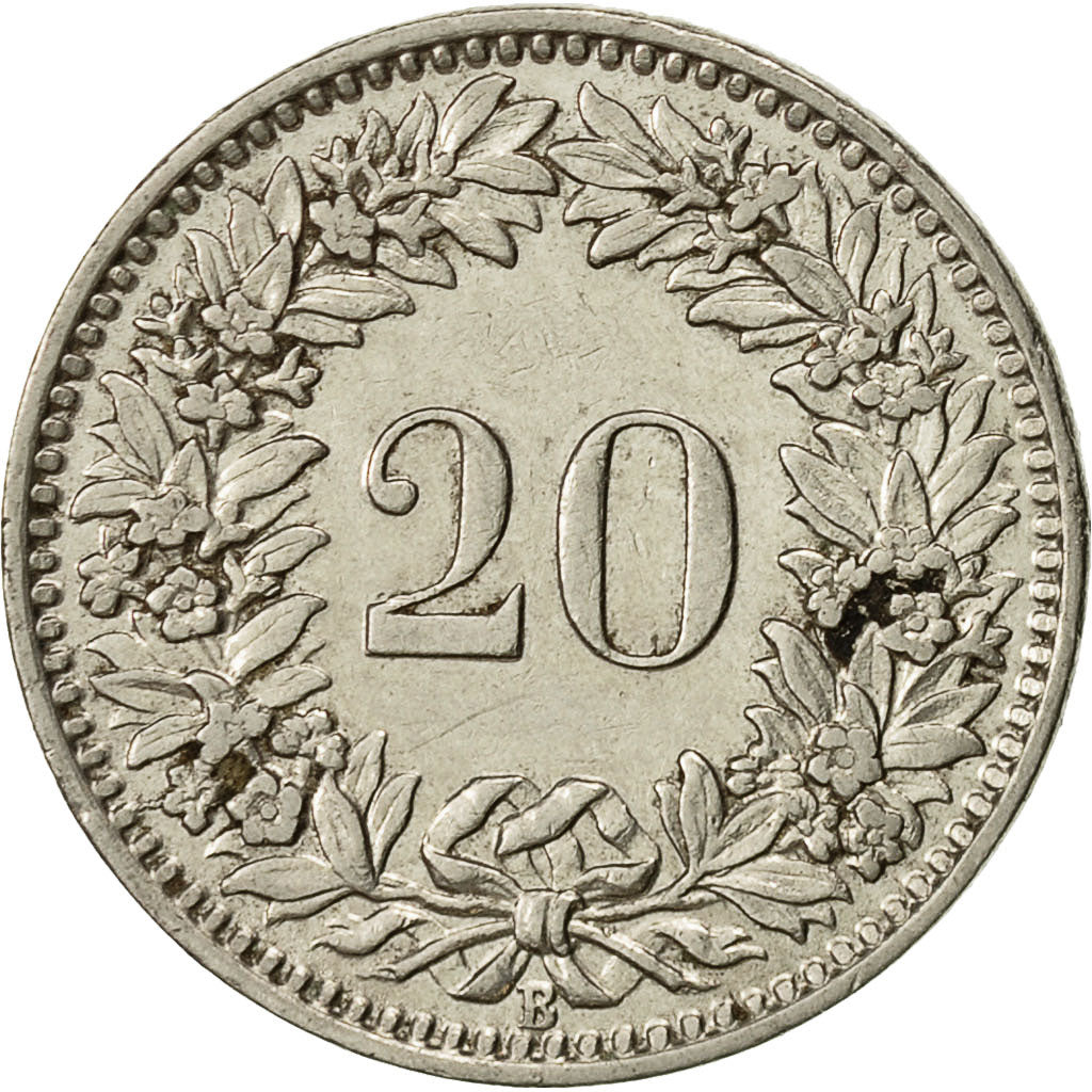 Suiza, 20 Rappen, 1921, Bern, MBC, Níquel, KM:29