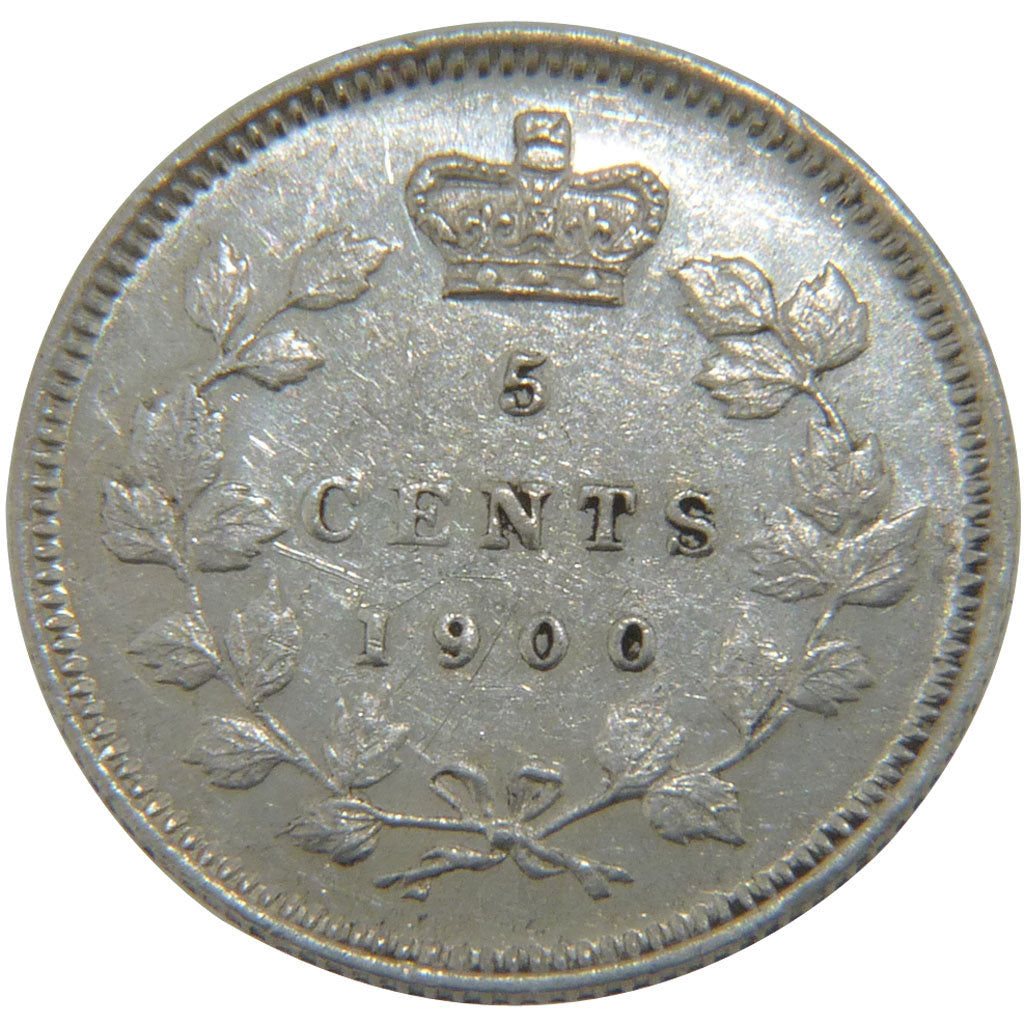 CANADA, 5 Cents, 1900, KM #2, AU(55-58), Silver, 1.20