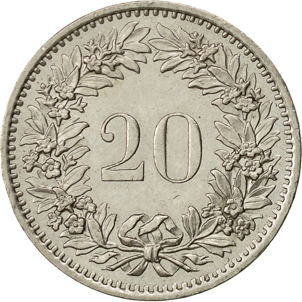 Suiza, 20 Rappen, 1976, Bern, MBC, Cobre - níquel, KM:29a