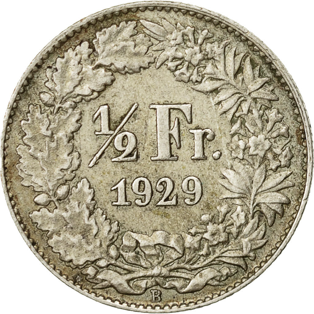 Switzerland, 1/2 Franc, 1929, Bern, VF(30-35), Silver, KM:23