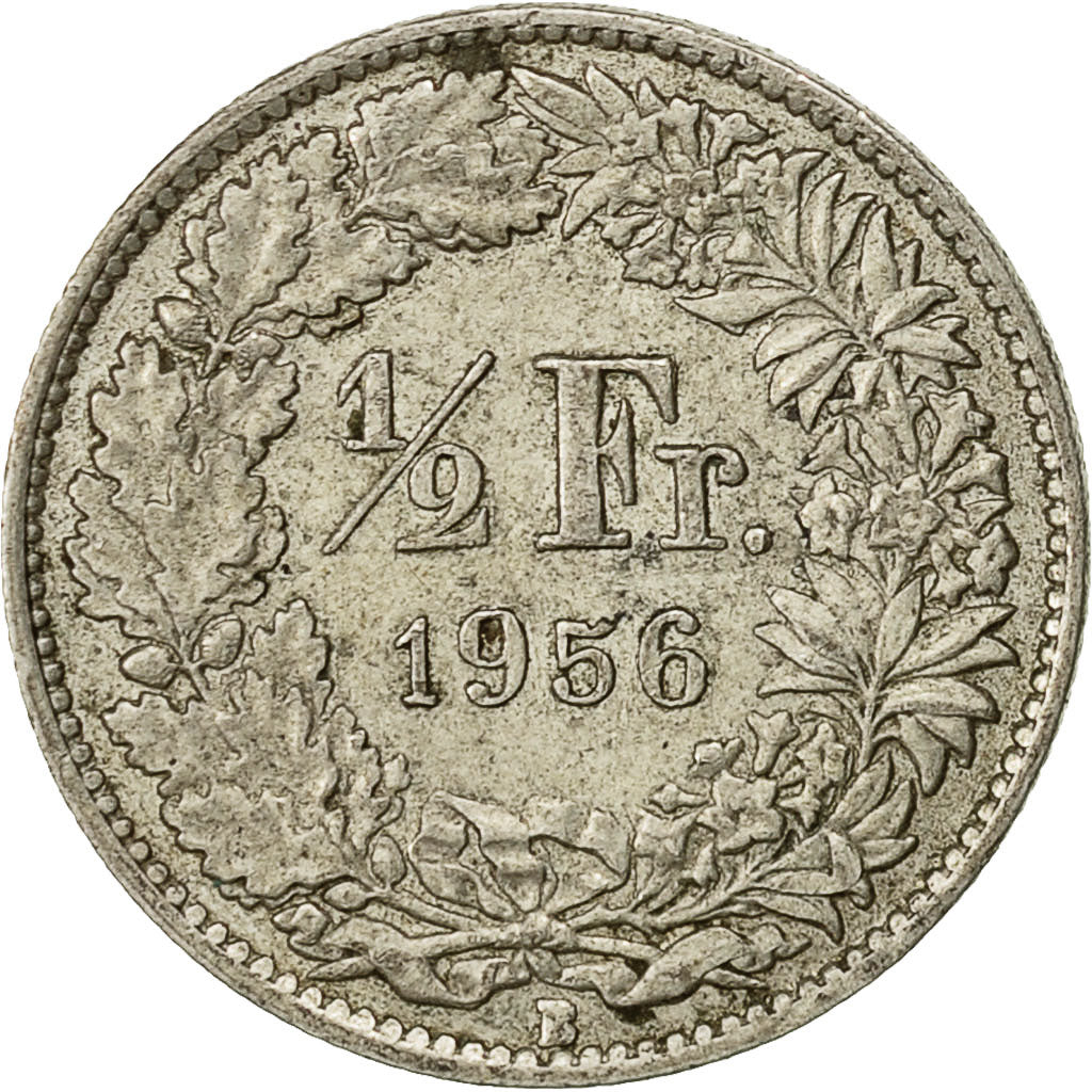 Suiza, 1/2 Franc, 1956, Bern, MBC, Plata, KM:23