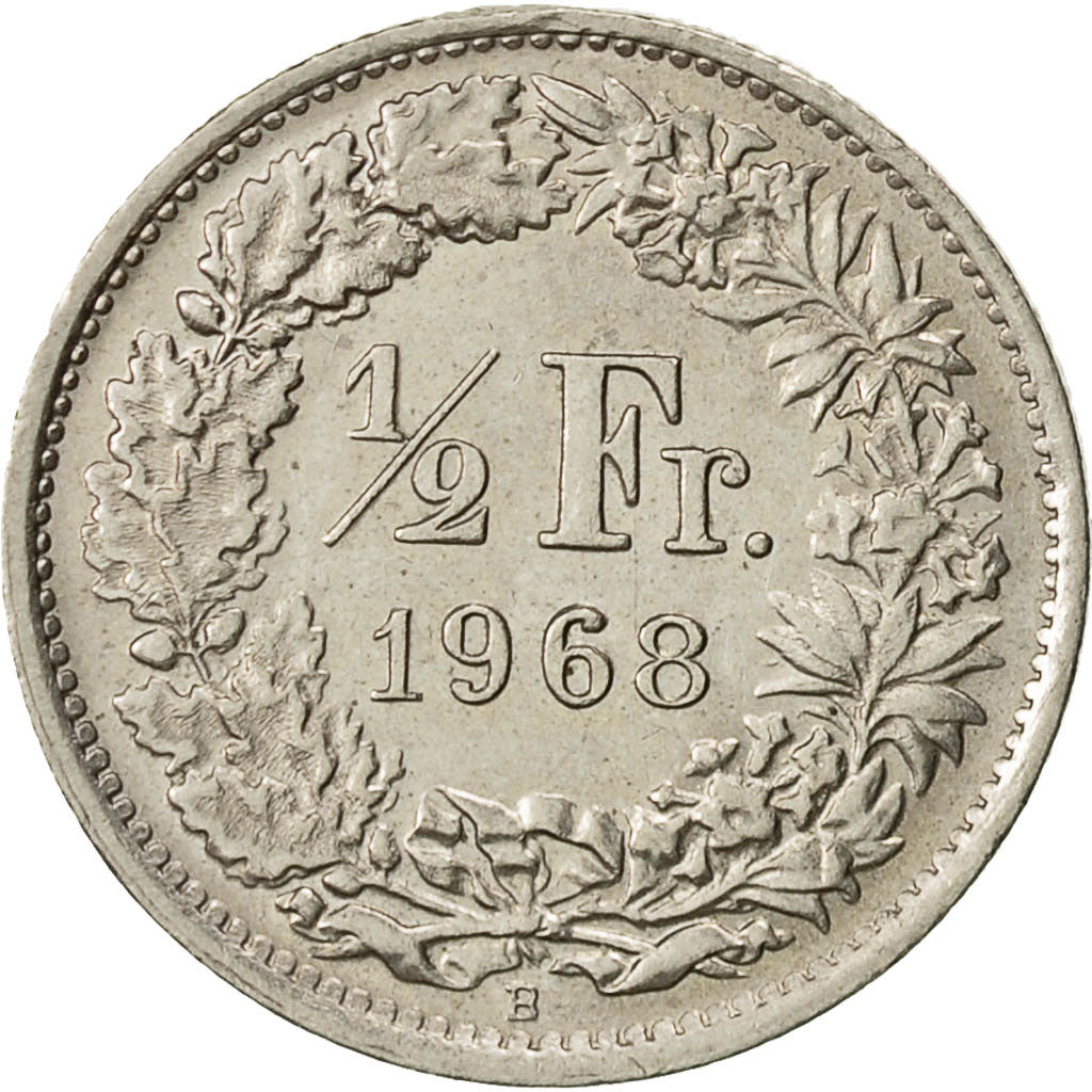 Switzerland, 1/2 Franc, 1968, Bern, AU(50-53), Copper-nickel, KM:23a.1