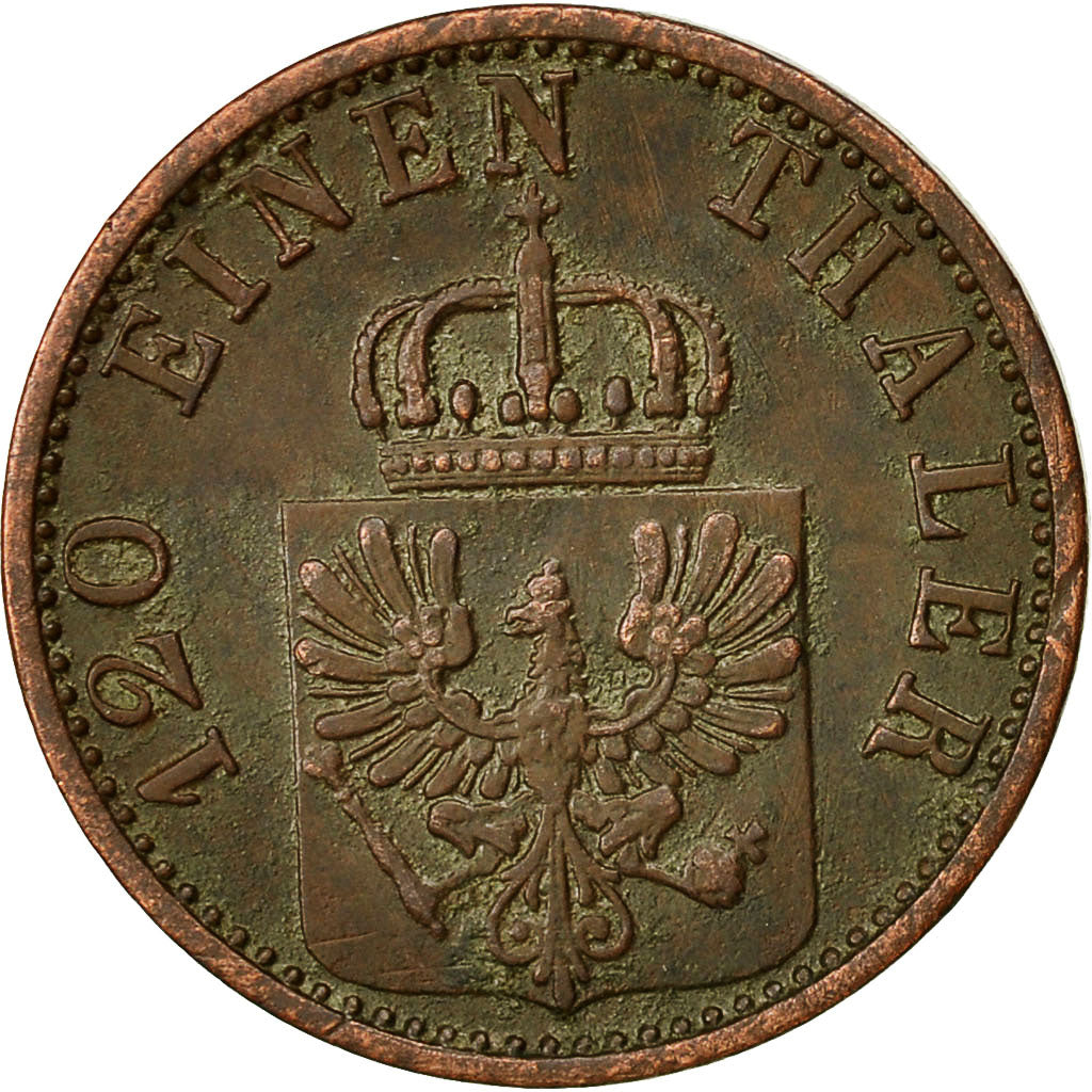 German States, PRUSSIA, Wilhelm I, 3 Pfennig, 1868, AU(50-53), Copper, KM:482