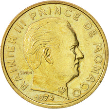Monaco, Rainier III, 10 Centimes, 1974, AU(50-53), Aluminum-Bronze, KM:142