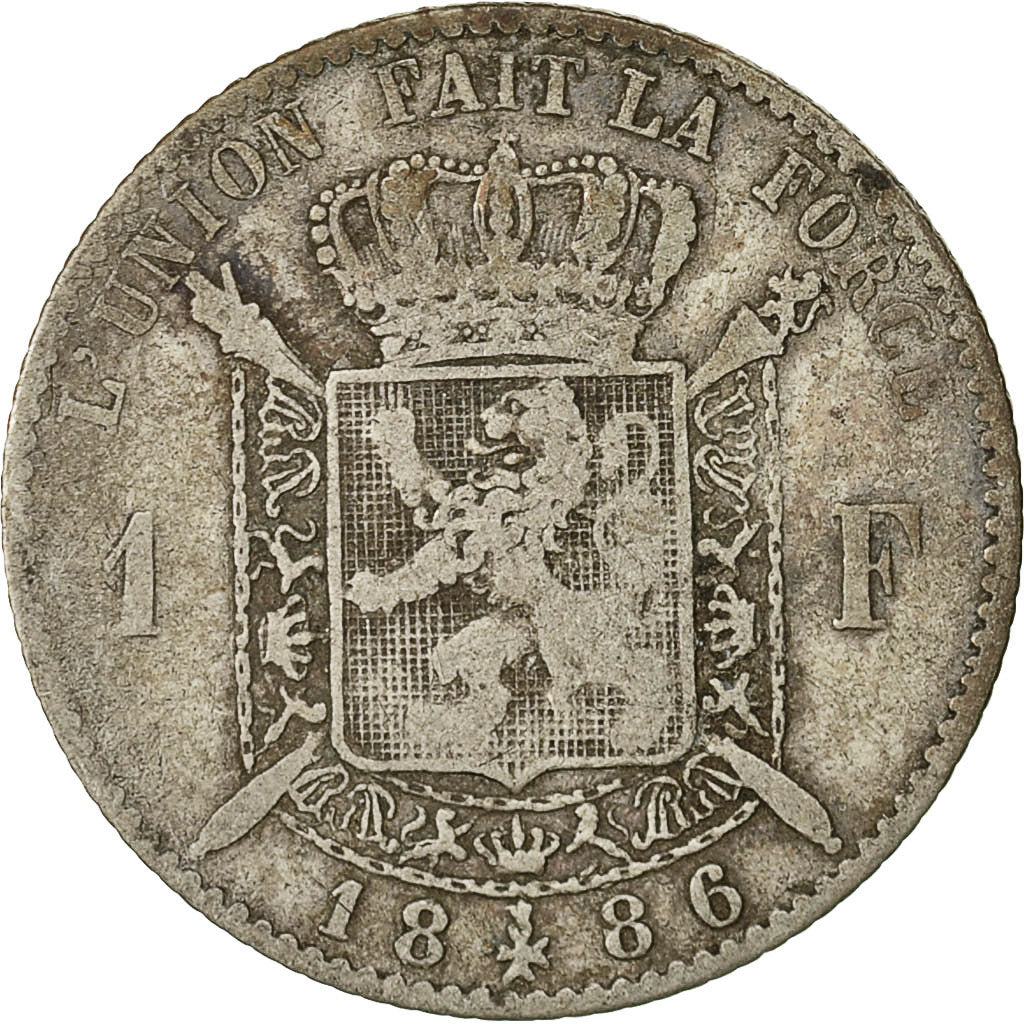 Belgium, Leopold II, Franc, 1886, VF(20-25), Silver, KM:28.1