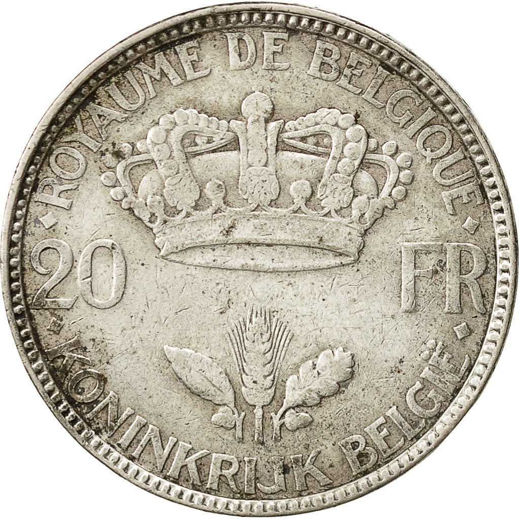 Belgium, 20 Francs, 20 Frank, 1935, VF(30-35), Silver, KM:105