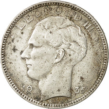 Belgium, 20 Francs, 20 Frank, 1935, VF(20-25), Silver, KM:105