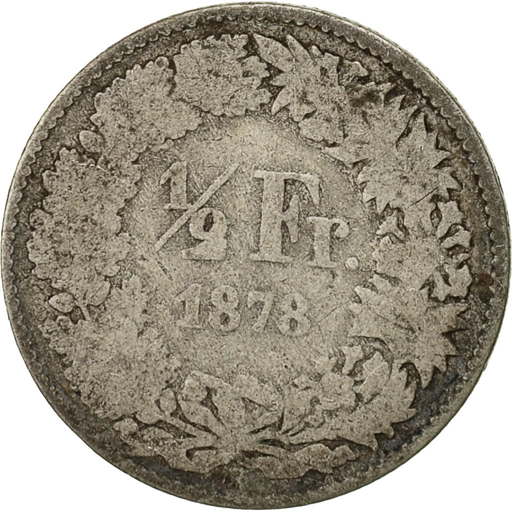 Switzerland, 1/2 Franc, 1878, Bern, VF(20-25), Silver, KM:23