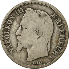 France, Napoleon III, Napoléon III, 2 Francs, 1866, Paris, VG(8-10), Silver