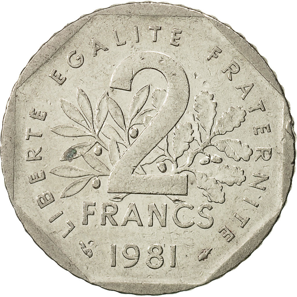 Frankreich, Semeuse, 2 Francs, 1981, Paris, S+, Nickel, KM:942.1