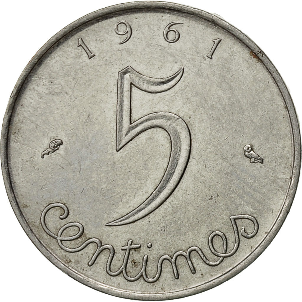 France, Épi, 5 Centimes, 1961, Paris, EF(40-45), Stainless Steel, KM:927