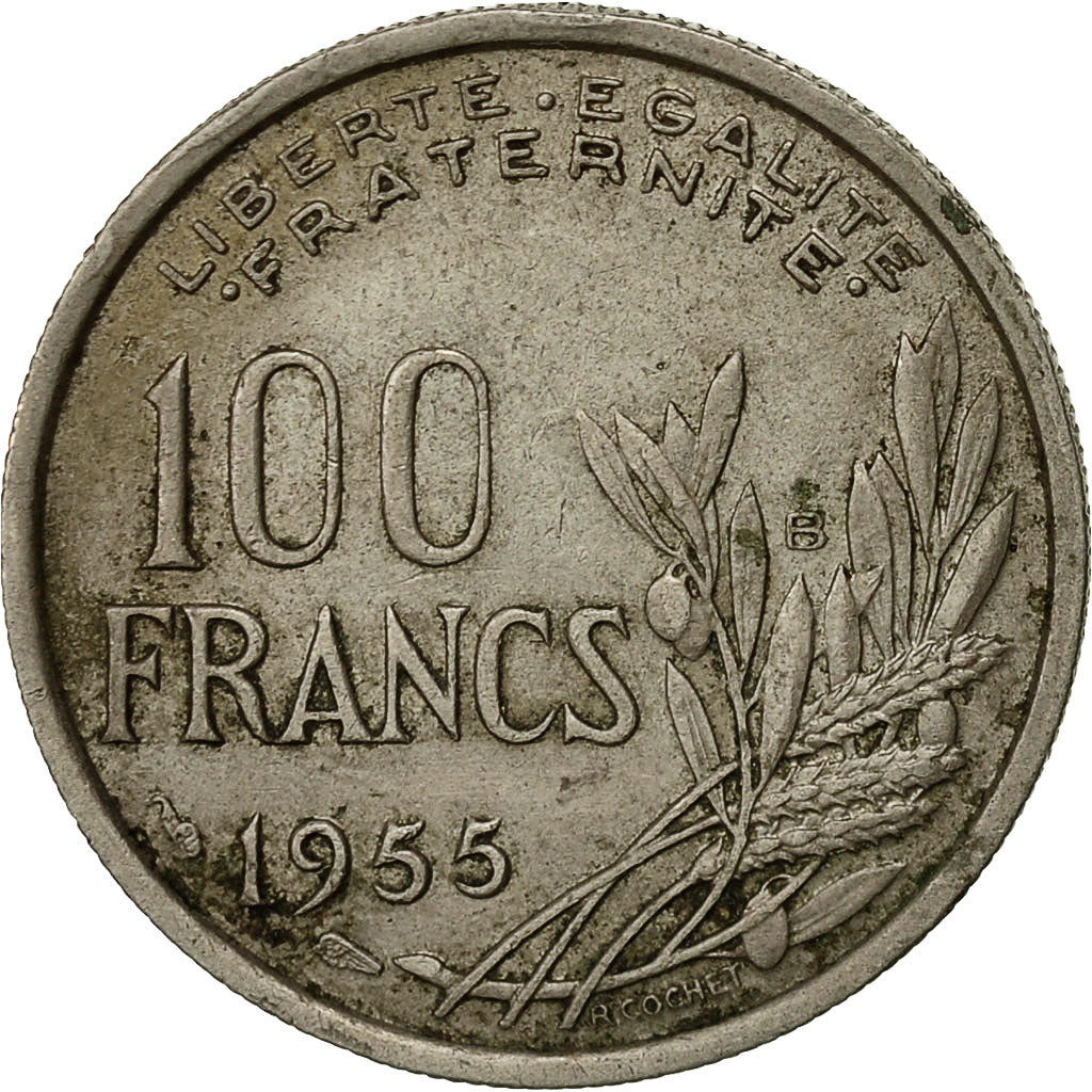 France, Cochet, 100 Francs, 1955, Paris, VF(30-35), Copper-nickel, KM:919.1