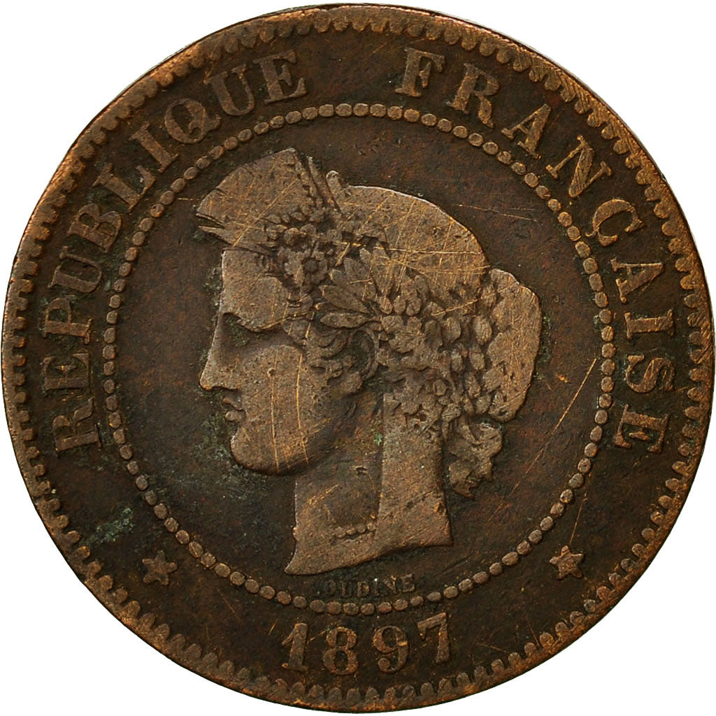 France, Cérès, 5 Centimes, 1897, Paris, TB+, Bronze, KM:821.1, Gadoury:157a