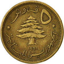 Líbano, 5 Piastres, 1961, MBC, Aluminio - bronce, KM:21