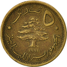 Lebanon, 5 Piastres, 1961, TB+, Aluminum-Bronze, KM:21