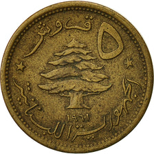Lebanon, 5 Piastres, 1961, VF(20-25), Aluminum-Bronze, KM:21