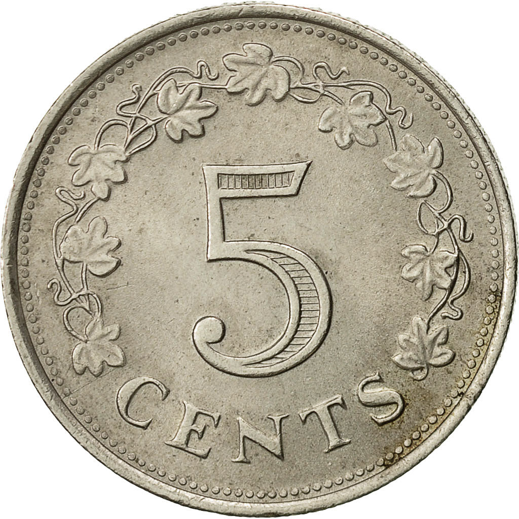 Moneta, Malta, 5 Cents, 1977, British Royal Mint, EF(40-45), Miedź-Nikiel