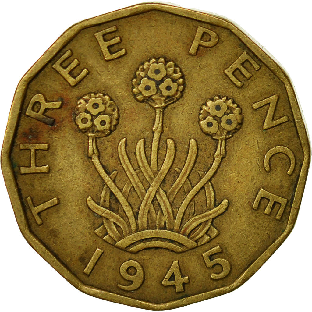 Great Britain, George VI, 3 Pence, 1945, EF(40-45), Nickel-brass, KM:849